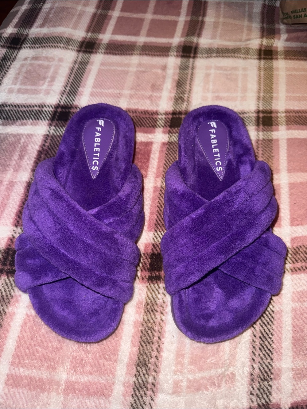 Terry Criss Cross Slide Plush Spa Lounge Sandals Fabletics Wild Wisteria 8 Women